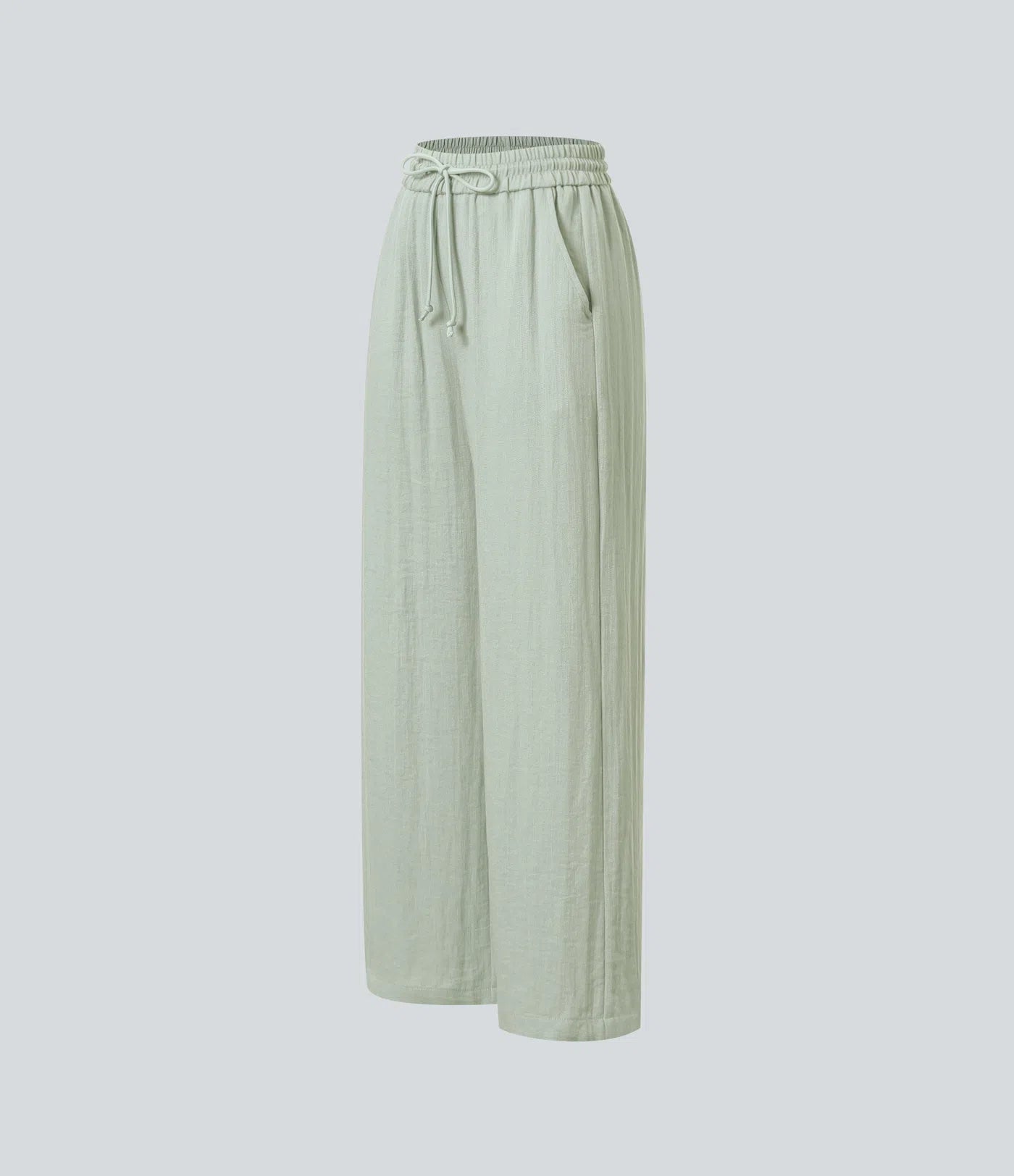 Hoch taillierte Hose mit Kordelzug, Taschen, weiter Beinform, übergroßem Schnitt (Baggy) und Leinenoptik