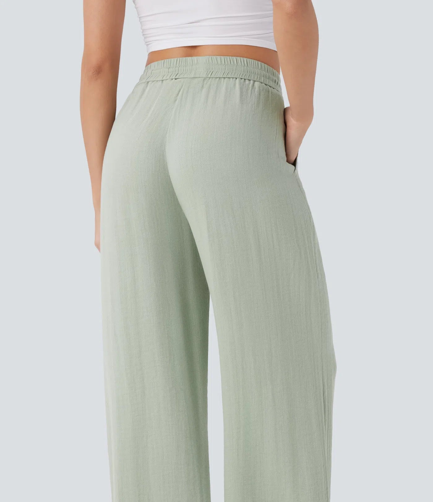 Hoch taillierte Hose mit Kordelzug, Taschen, weiter Beinform, übergroßem Schnitt (Baggy) und Leinenoptik