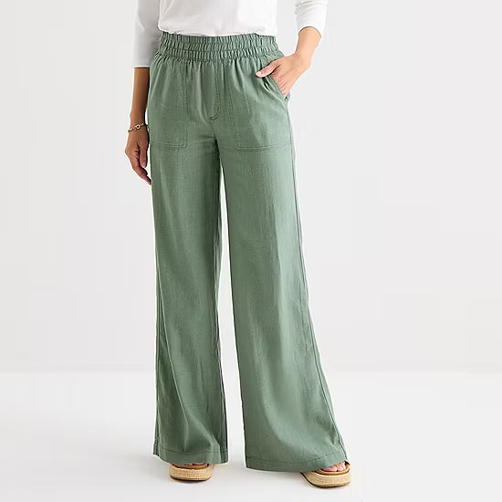 Damenhose mit weitem Bein, hohem Bund, zum Überziehen