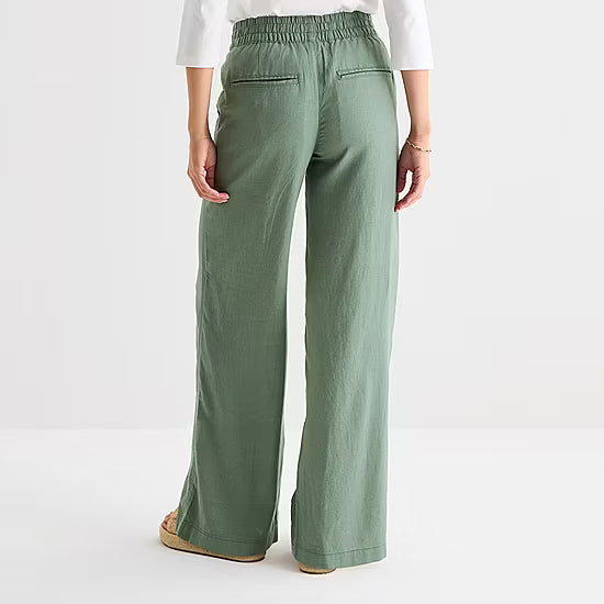Damenhose mit weitem Bein, hohem Bund, zum Überziehen